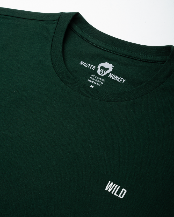 Dark green t-shirt with 'Master Monkey' logo and 'Wild' text on a white background #color_gunmetal-green