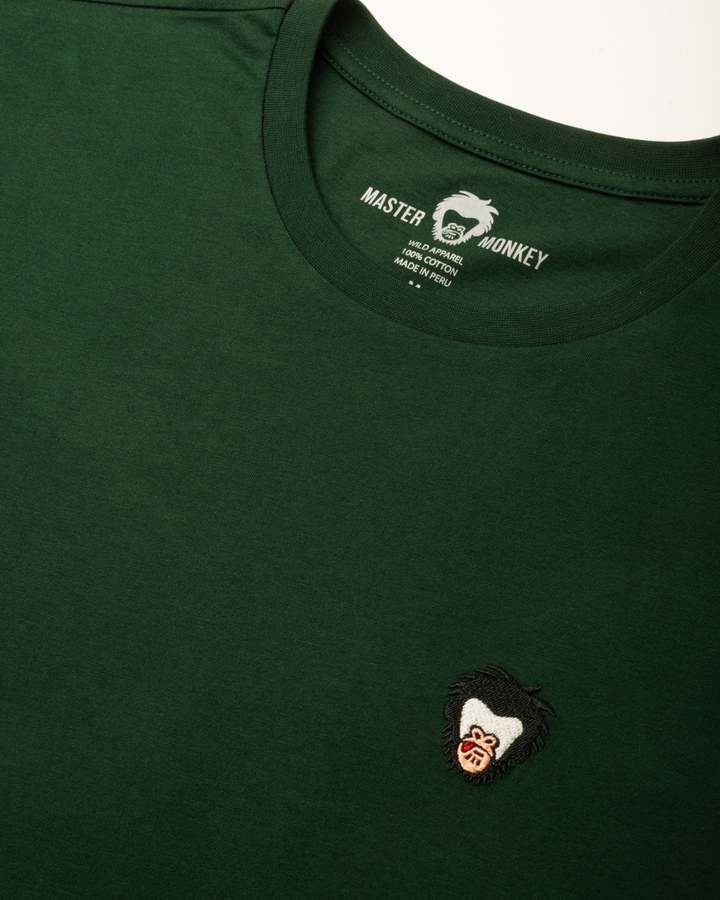 Green t-shirt with a Master Monkey logo on the chest and brand name above it. #color_gunmetal-green