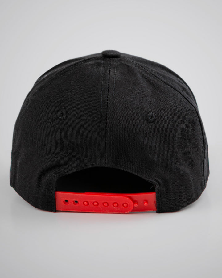Black cap with a red brim on a light gray background #color_black